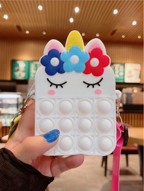 Kids POP-IT Unicorn Silicon  Crossbody Purse w/Zipper Closure